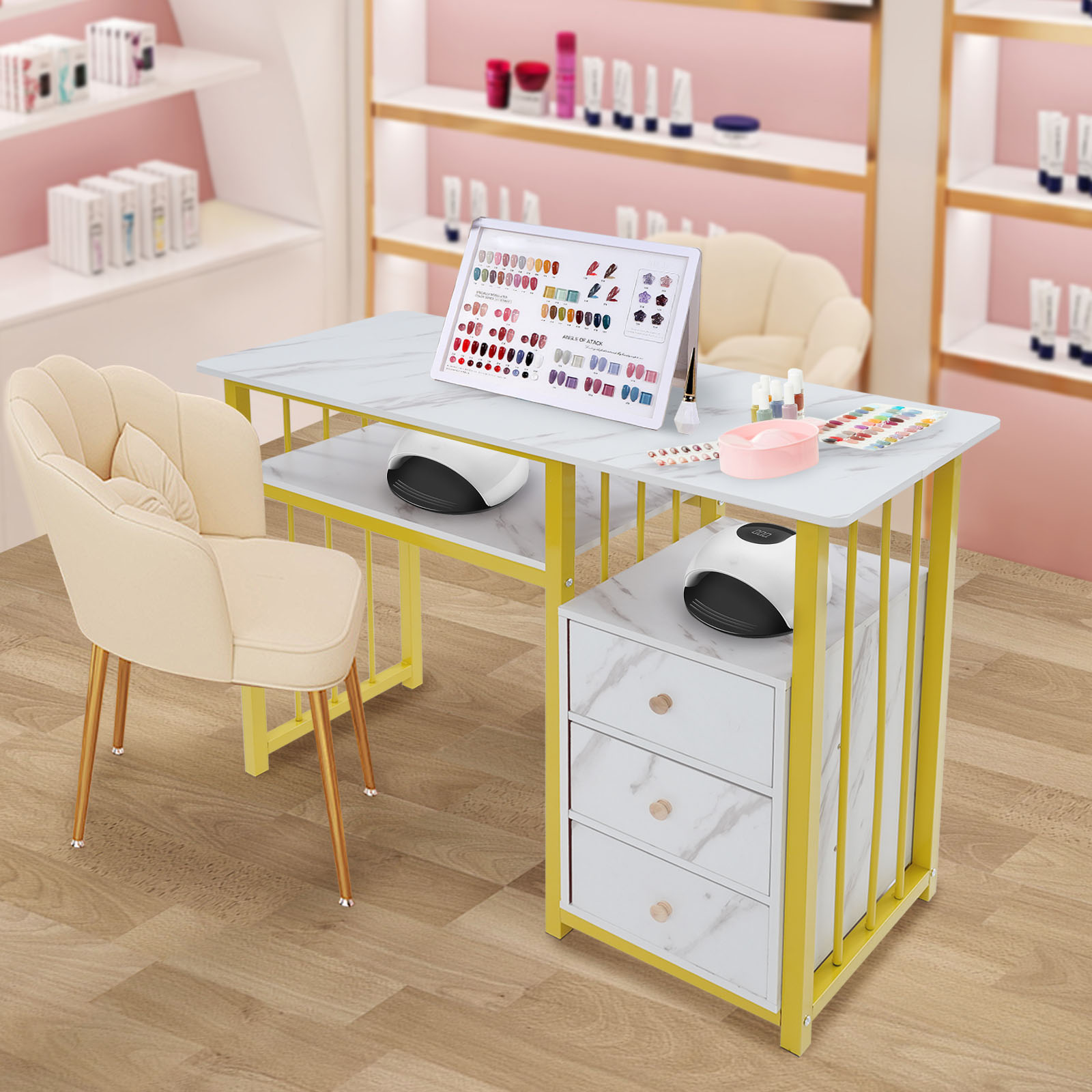 Office Tech Room - Stół do manicure w kolorze złotym